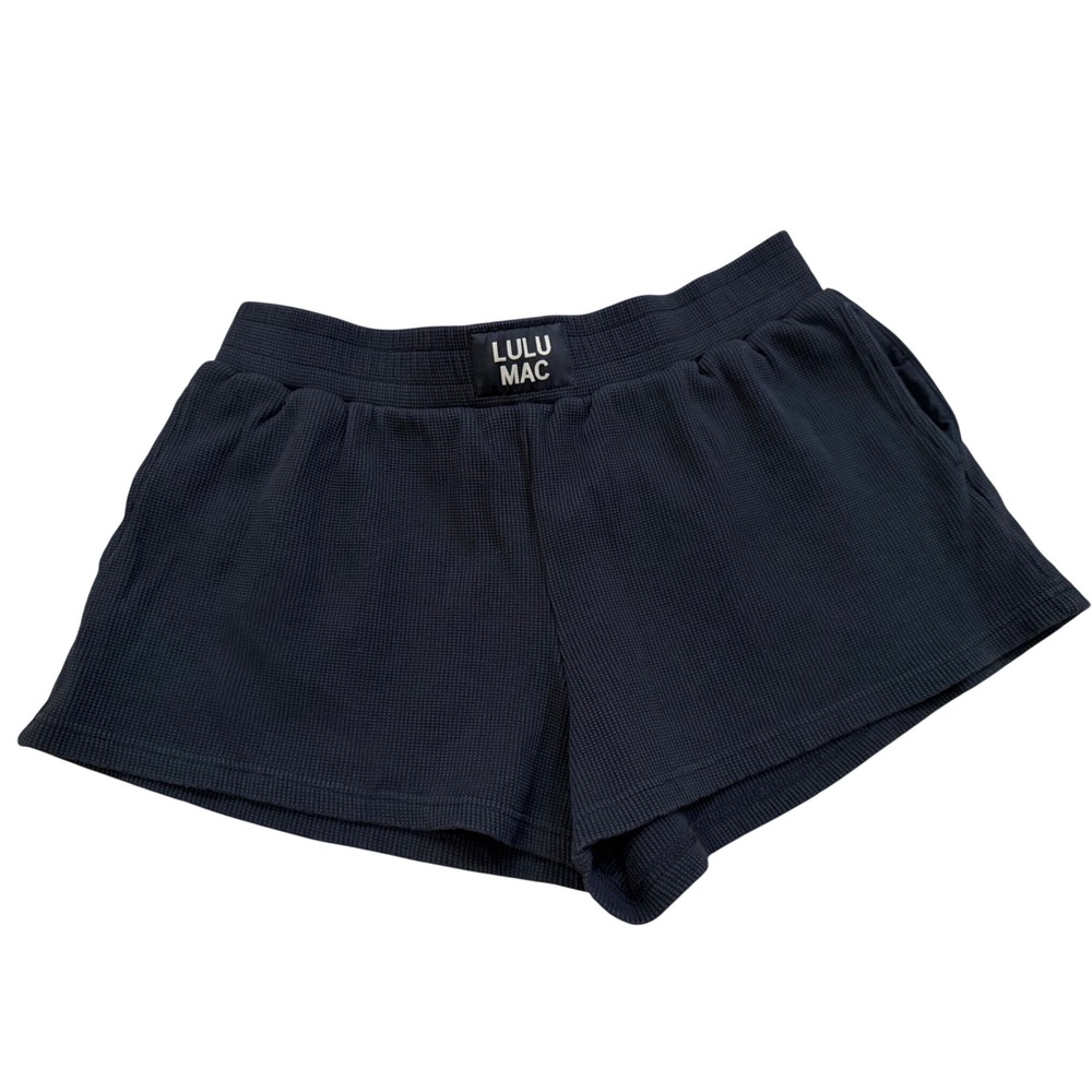 Lulu Mac Black Waffle Knit Lounge Shorts Wide Elastic Waistband Size Large